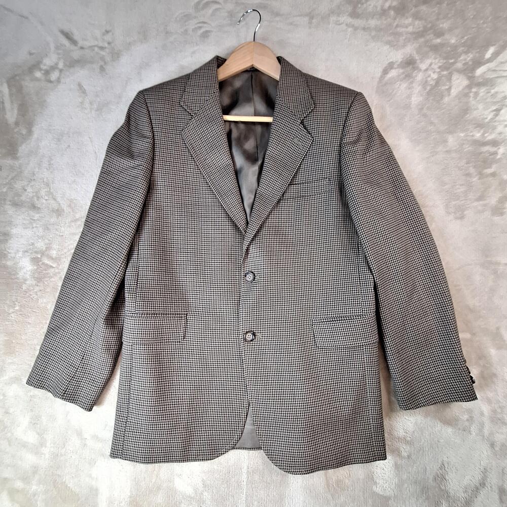 Brooks Brothers Blazer Womens 16 Brown Houndstooth Wool 2 Button Single Vent